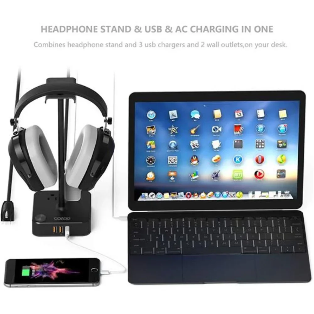 Headphone Stand w/ USB Charger Desktop Gaming Headset Holder Hanger Gaming Gift